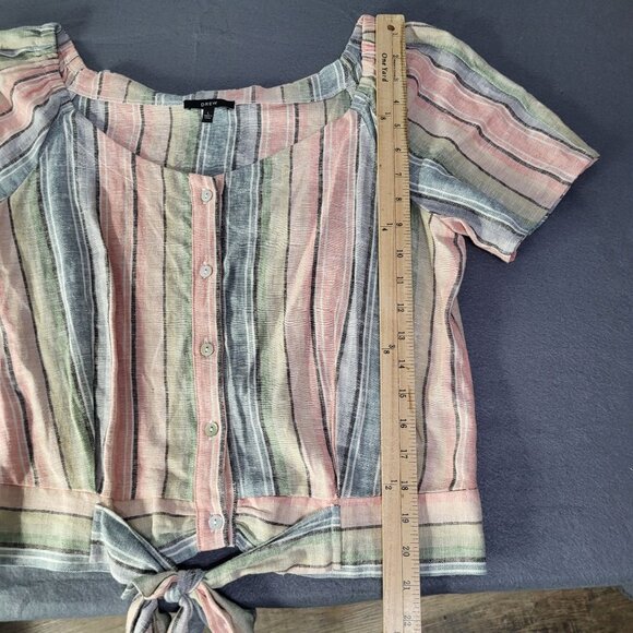 DREW Women's LG Linen Blend Pastel Striped Tie Front Top Blouse Anthropologie - Picture 8 of 8